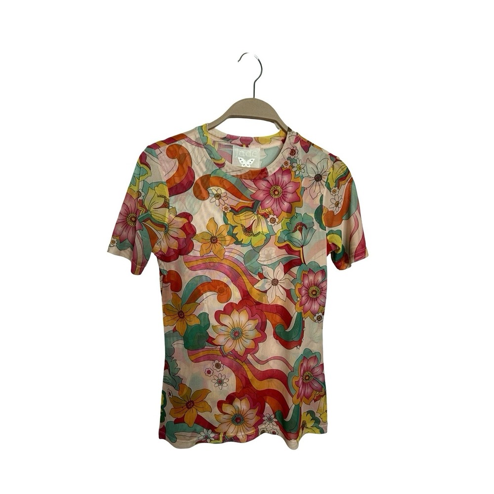 Johnny Was Jade Mesh Top Women S Floral Psychedelic Retro Semi Sheer Whimsy